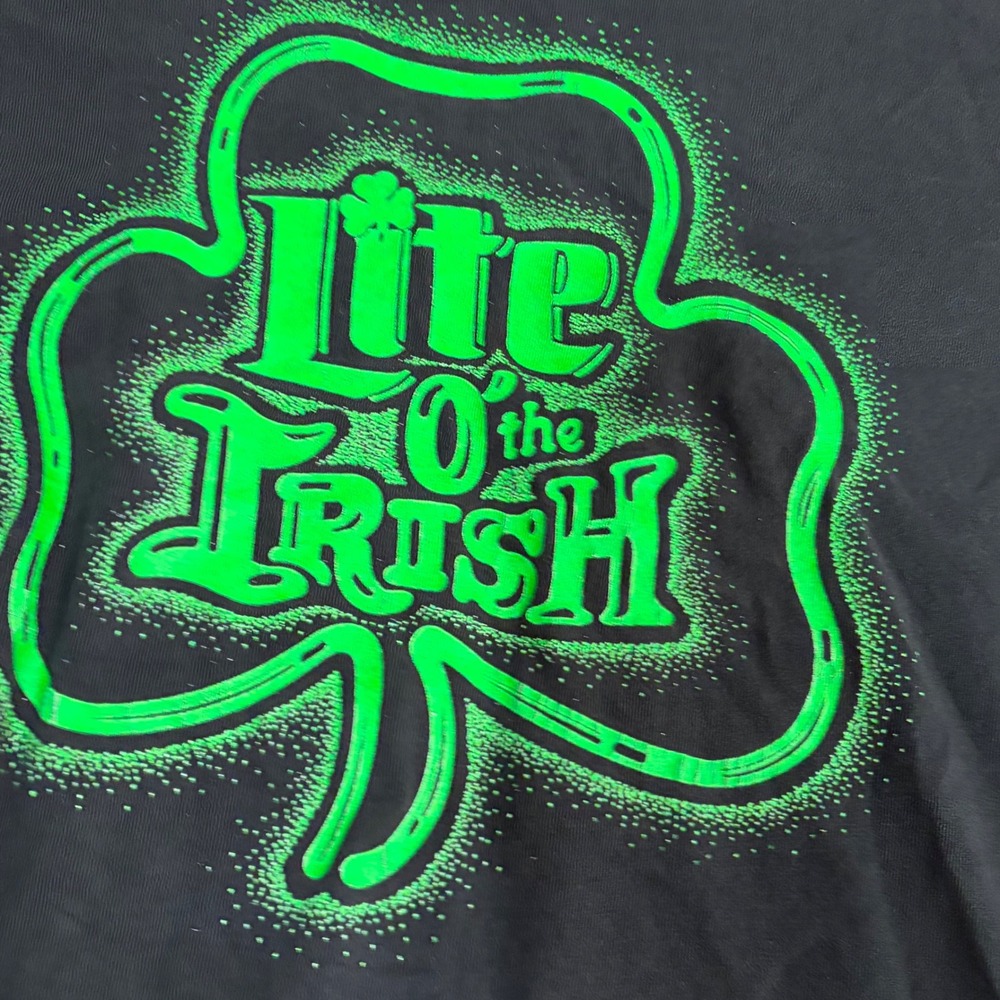 Fruit of the Loom T-Shirt Mens XL Black Lite O the Irish Shamrock VTG Beer Tee